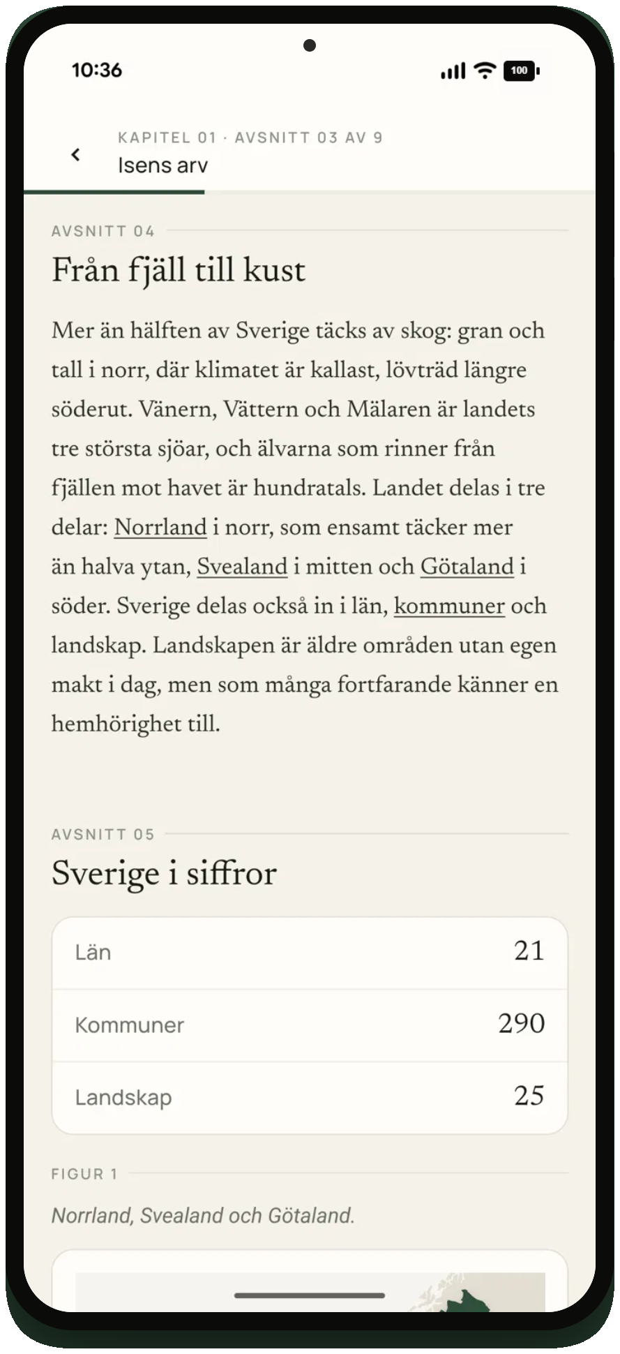 Kapitel-läsvyn i Mebbo, med understrukna ord som länkar till ordförklaringar.